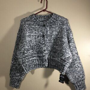 NWT Heavy Knit Cropped Button Cardigan Soft Black White Colorful Oversized Chic